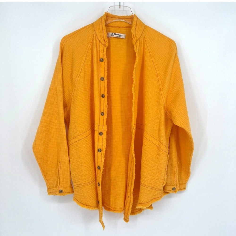 Free People Button Down Women's XS Shacket Oversized Orange Summer Daydream